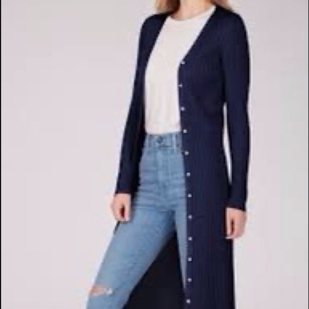 525 America Navy Long Ribbed Button-Front Cardigan
